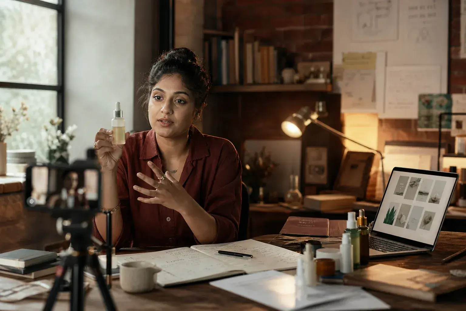 A creator presenting product evidence during a content session
