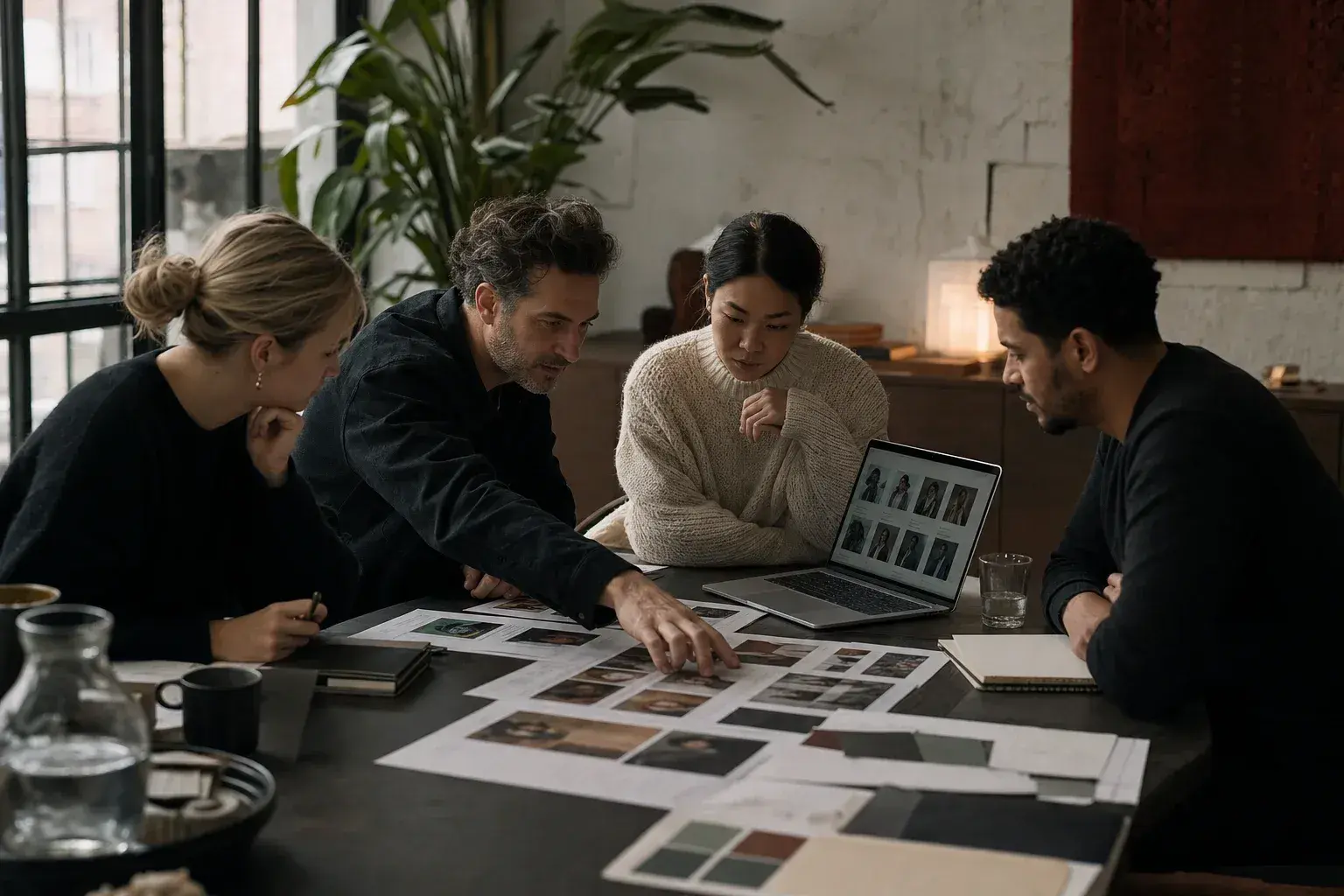 A brand team reviewing creator options together